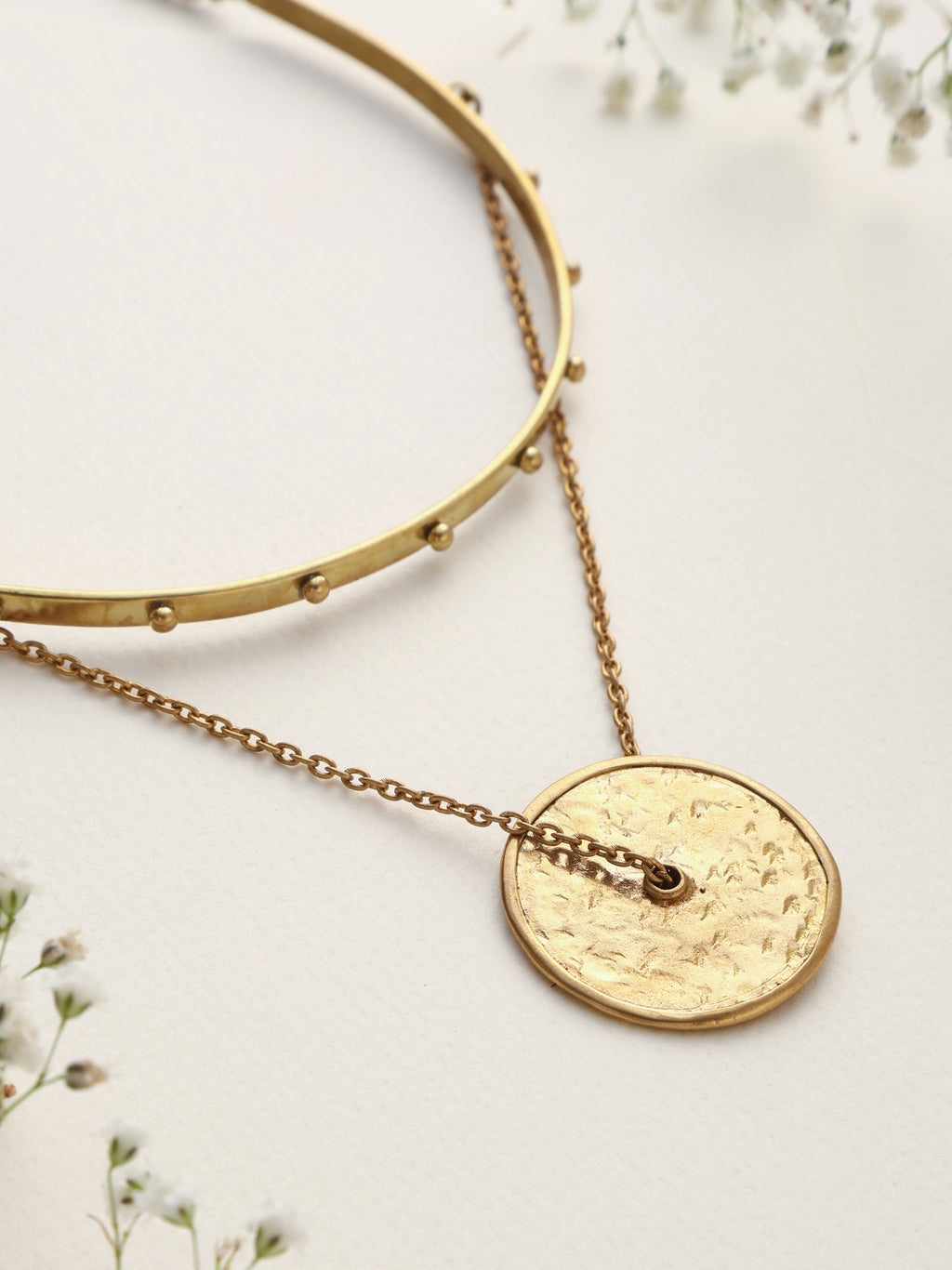 trueBrowns Brass Circular Layererd Necklace