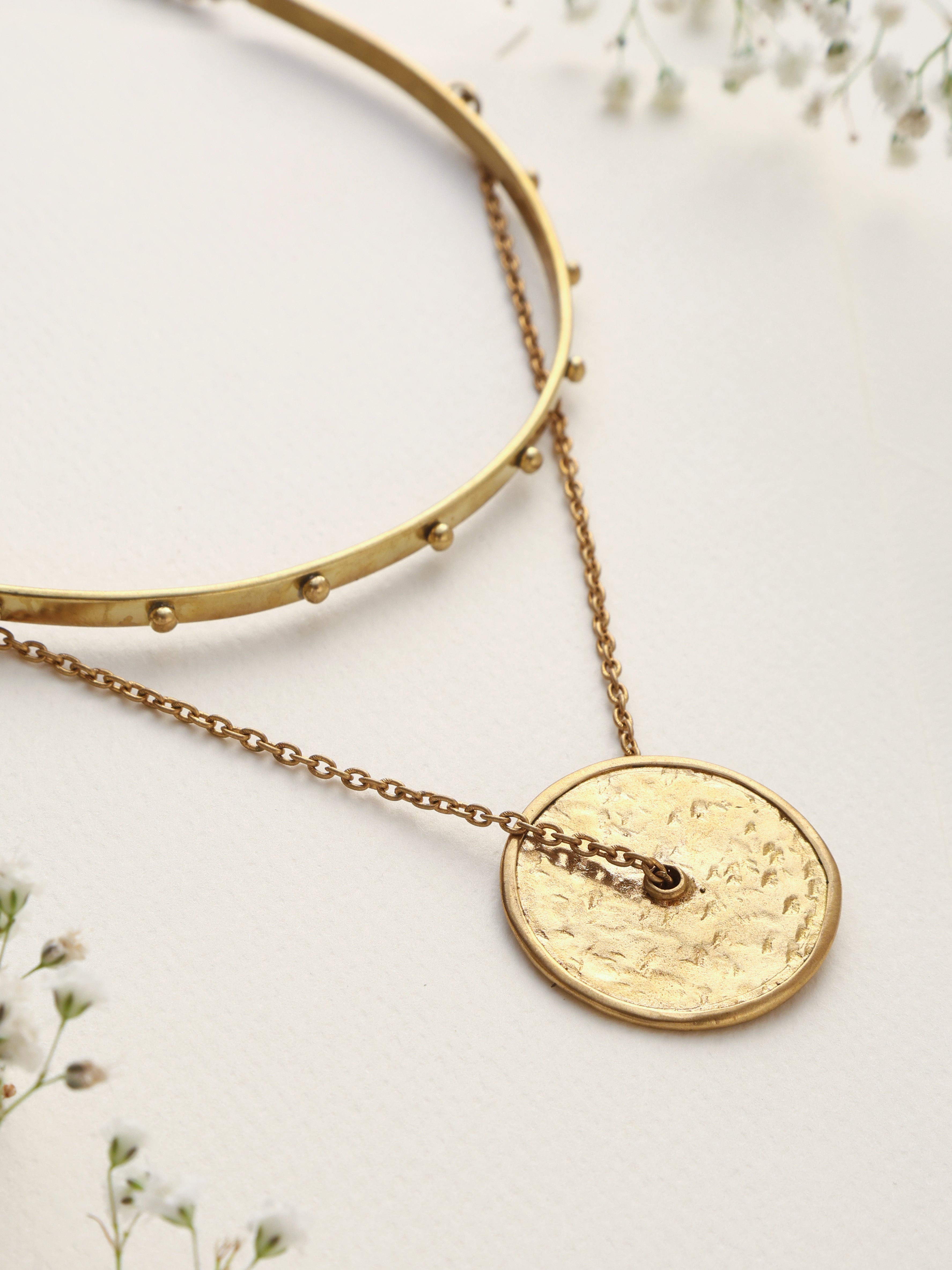 trueBrowns Brass Circular Layererd Necklace
