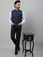 Even Apparels Men's Blue Nehru Jacket With Welt Pockets