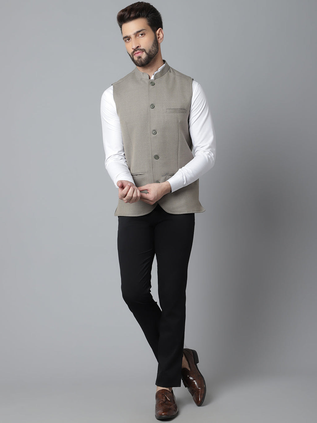 Even Apparels Men's Cream Nehru Jacket With Welt Pockets