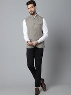 Even Apparels Men's Cream Nehru Jacket With Welt Pockets