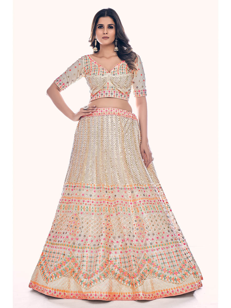 Myra White Soft Net Embroidered Designer Lehenga Choli