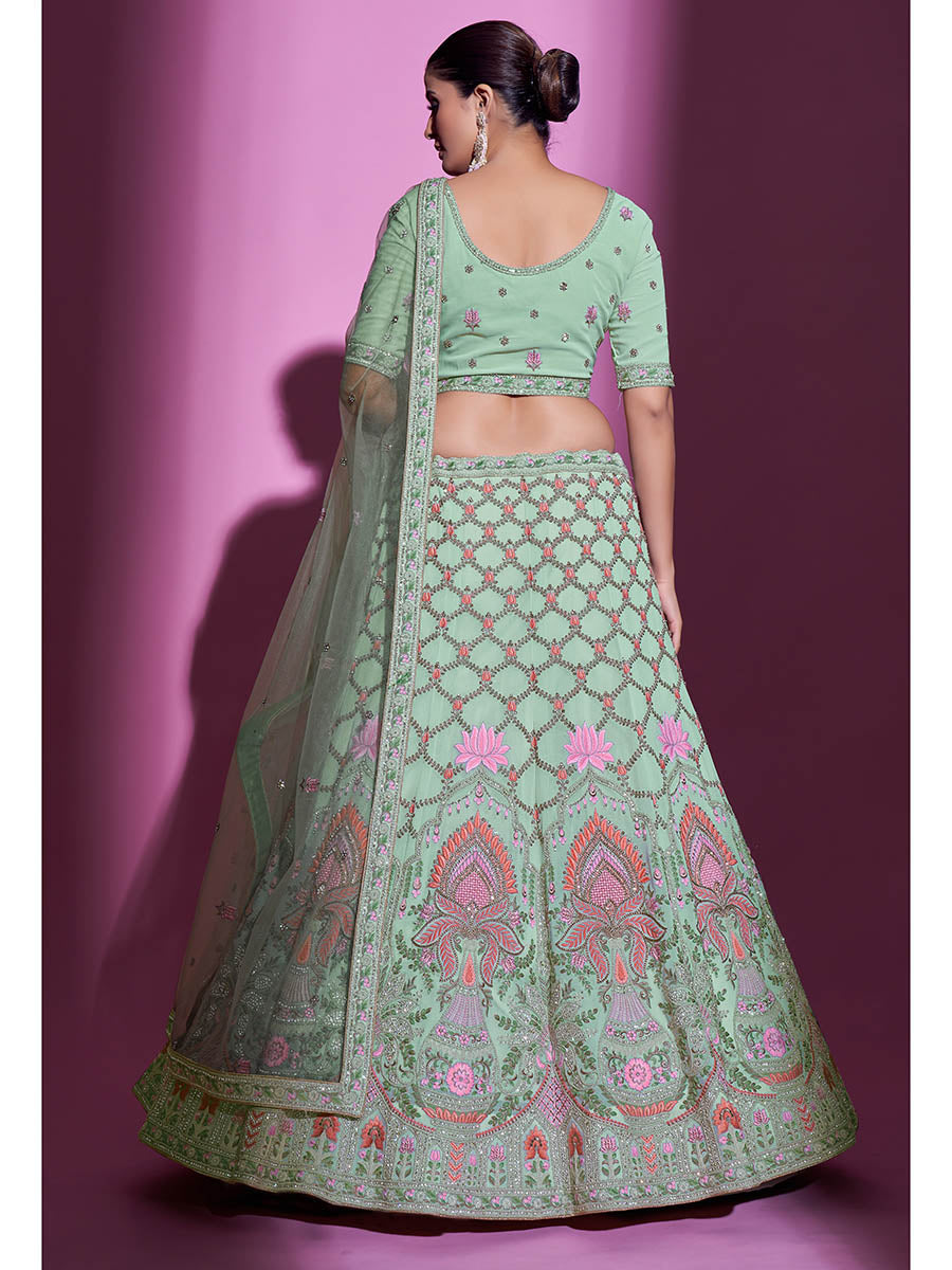 Myra Pista Green Georgette Embroidered Designer Lehenga Choli
