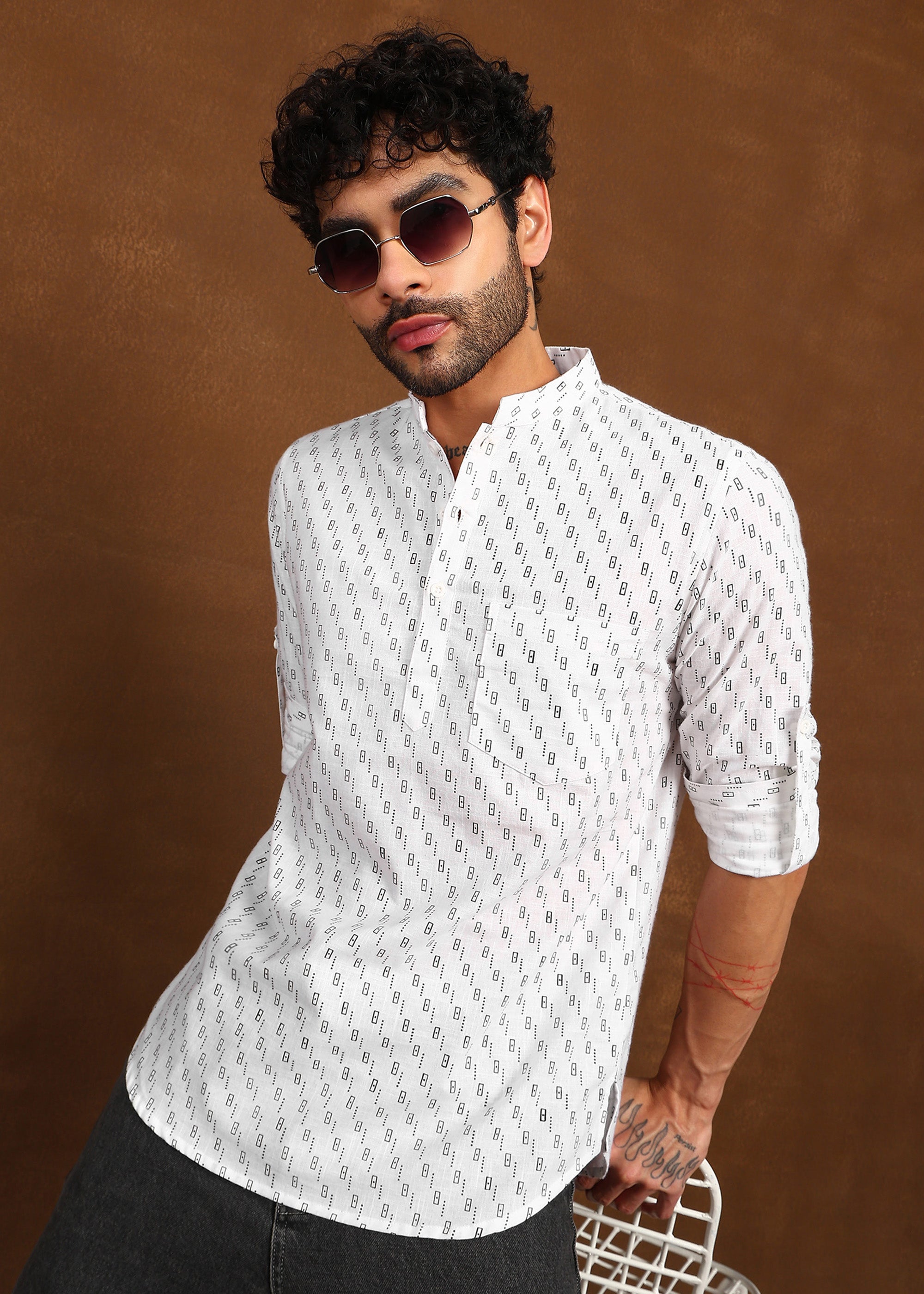 Fabmade Ivory Glyph Kurta Shirt