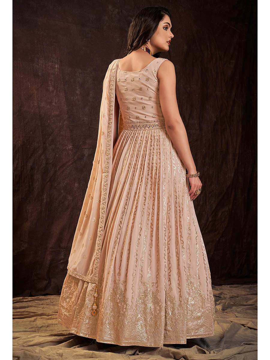 Myra Peach Real Georgette Designer Gown Style Suit - Distacart