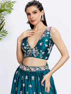 House of Panchhi Olive Pure Georgette Sequins And Thread Embroidery Lehenga Choli & Dupatta