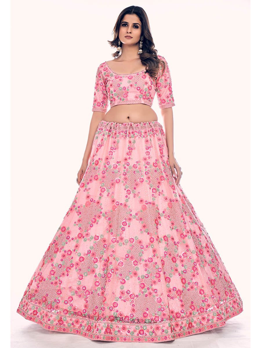 Myra Peach Soft Net Embroidered Designer Lehenga Choli