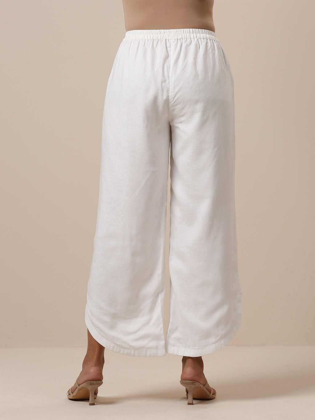 trueBrowns Cotton White Textured Curve Pant