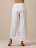 trueBrowns Cotton White Textured Curve Pant