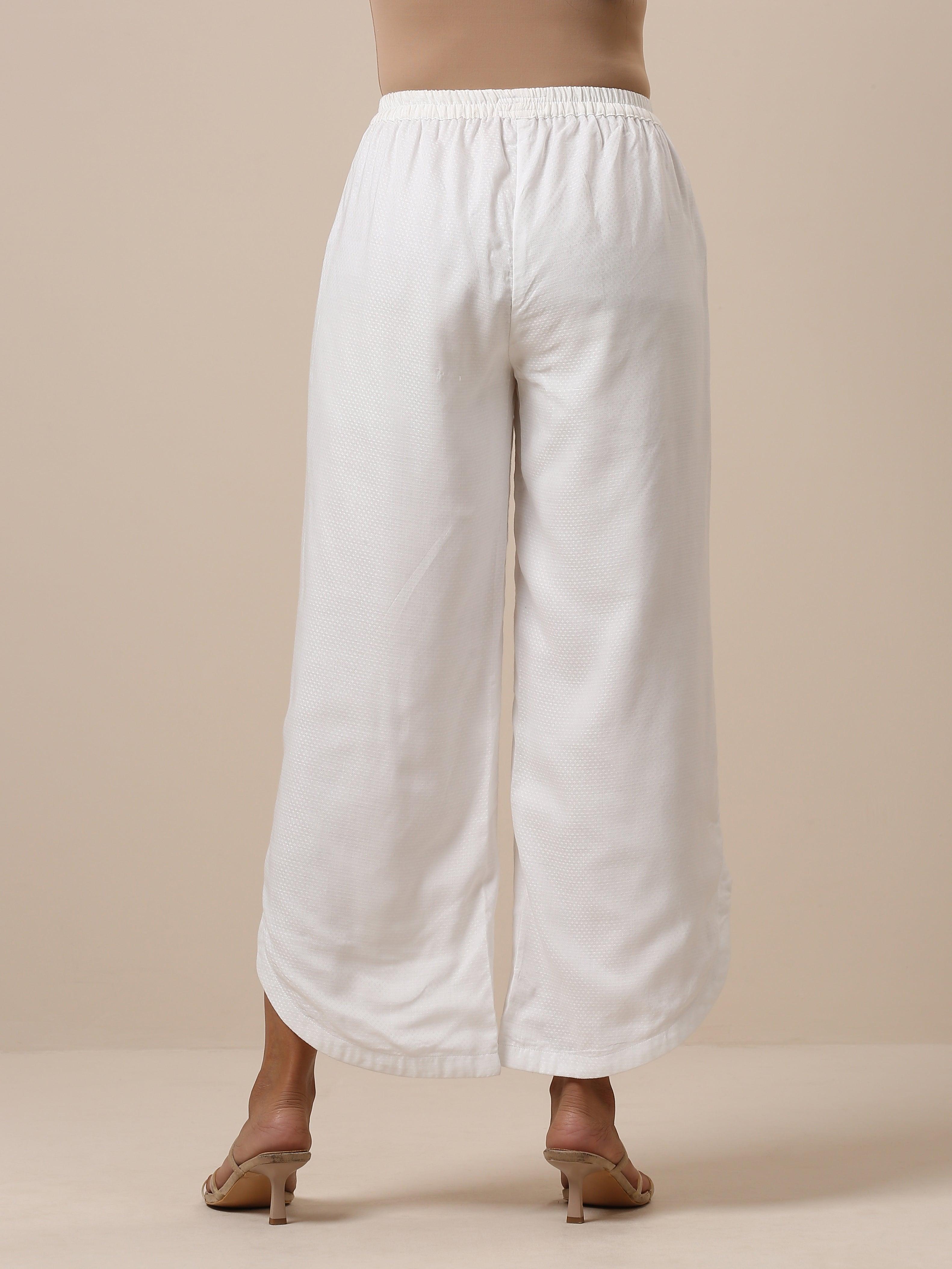 trueBrowns Cotton White Textured Curve Pant