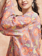 InWeave Women's Dove Grey Floral Digital Print Kaftan Boho Top