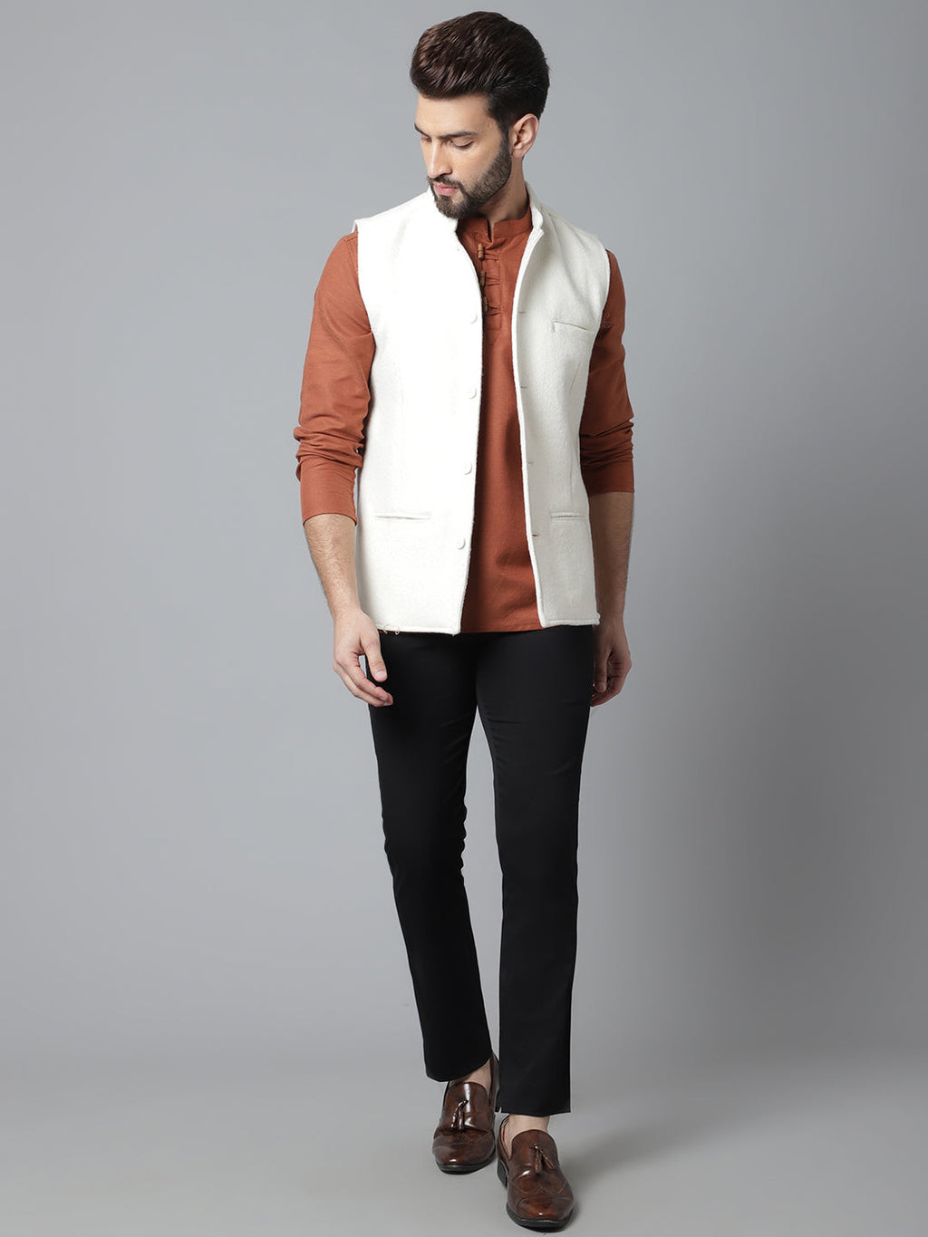 Even Apparels Men's White Pure Wool Nehru Jacket