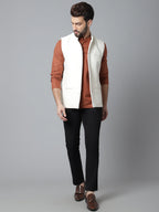 Even Apparels Men's White Pure Wool Nehru Jacket