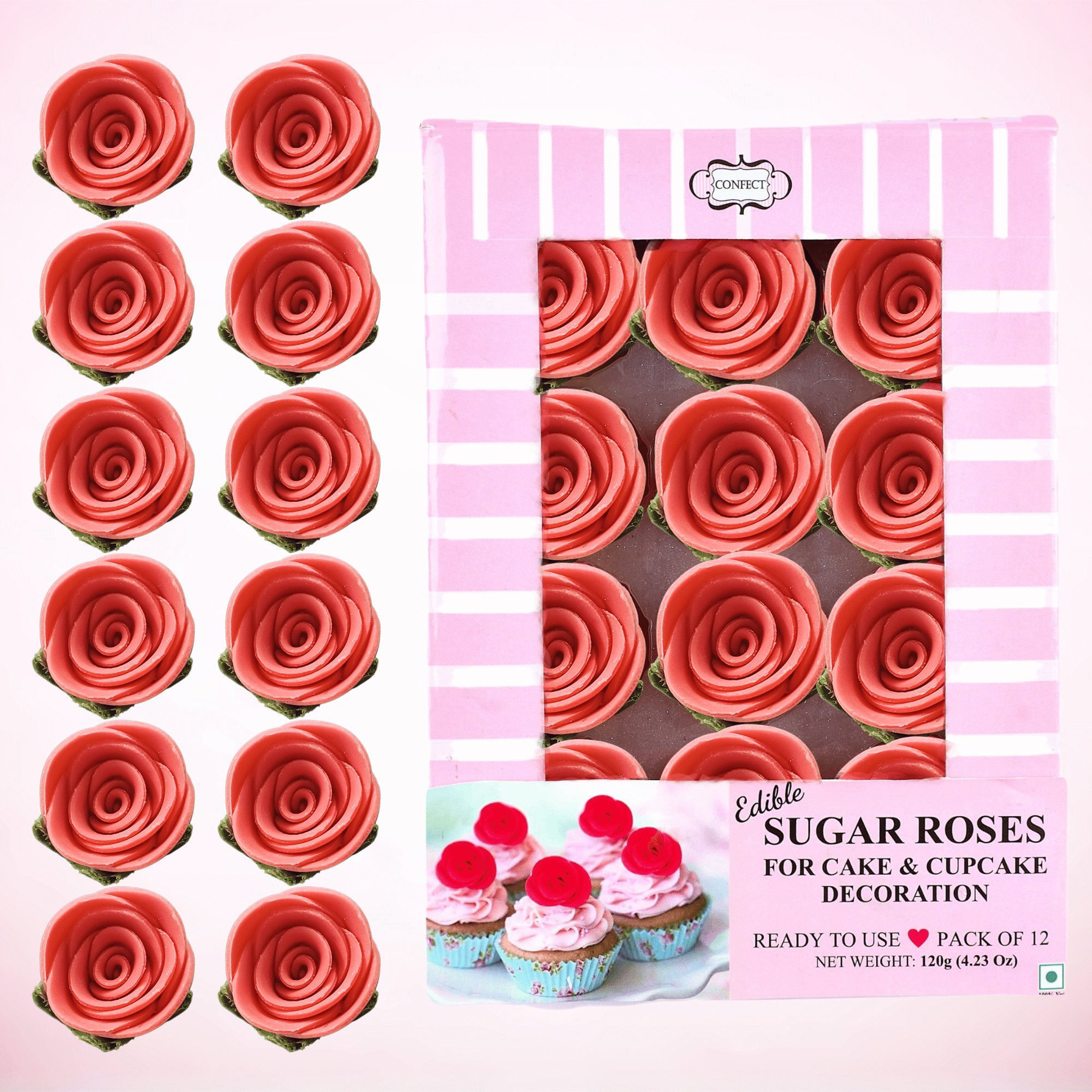 sugar roses for cake cupcake decoration coral 120 gms