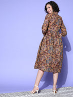 InWeave Women's Ochre Mustard Kalamkari Print Dress - Distacart