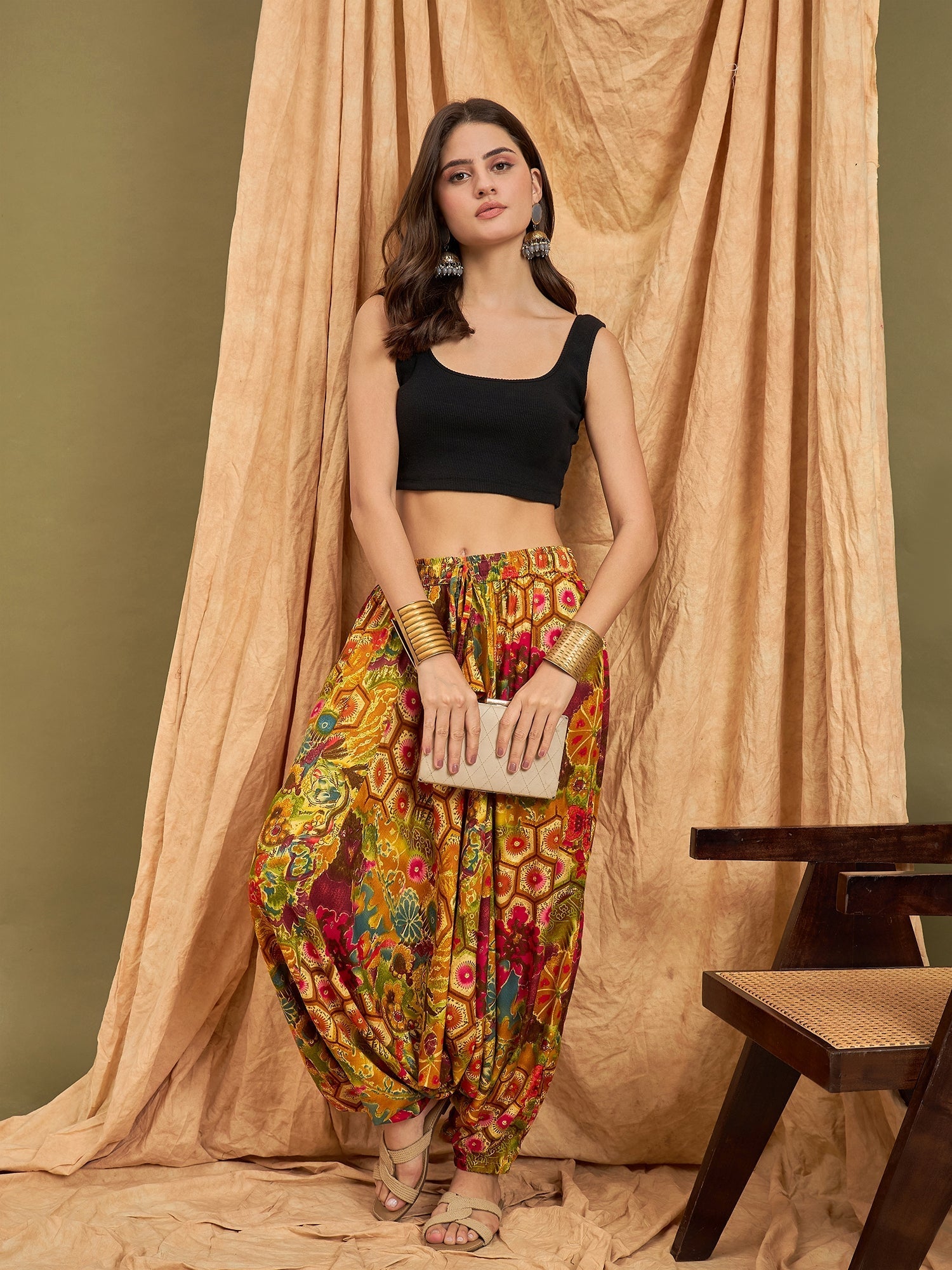 InWeave Mustard Multi Flower Harem Pant