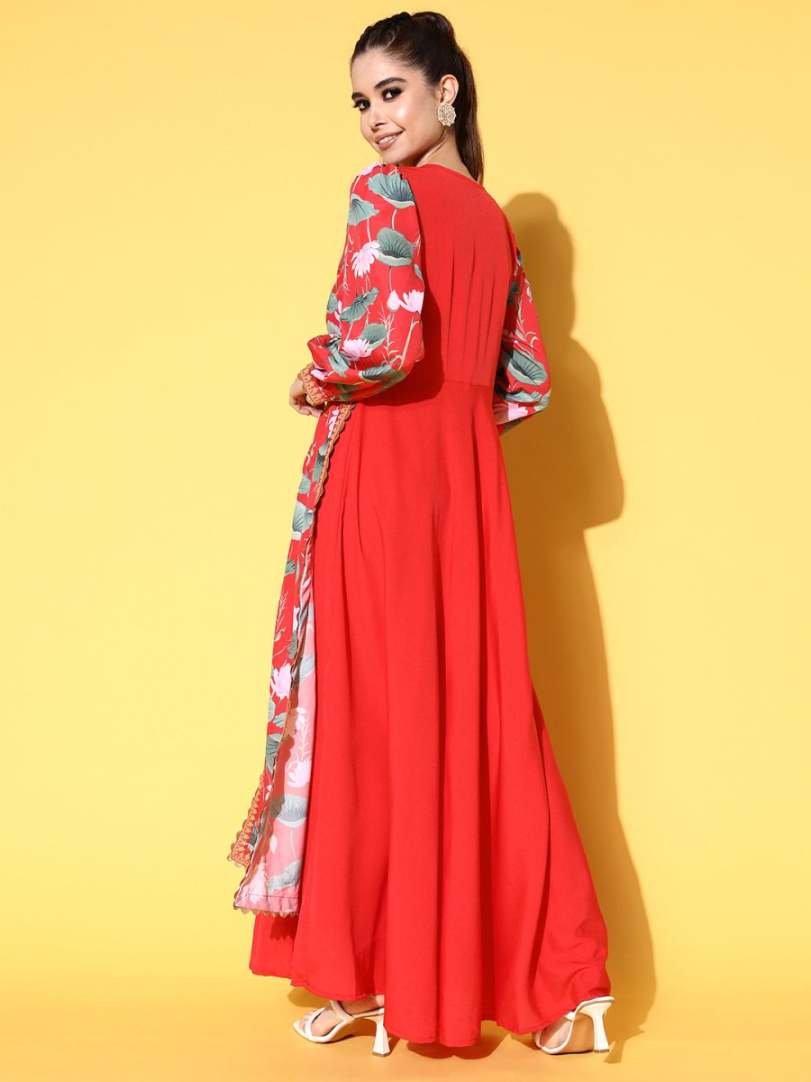 Ahalyaa Floral Printed Tie-Ups Maxi Ethnic Dress - Distacart