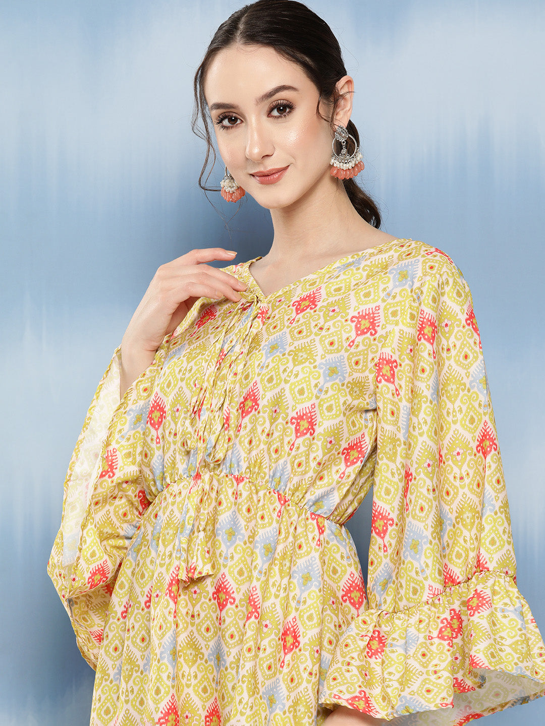 InWeave Women's Yellow Orange Ikkat Print Short Dress - Distacart