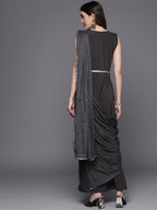 Ahalyaa Abstract Print Layered Crepe Ethnic Dress - Distacart