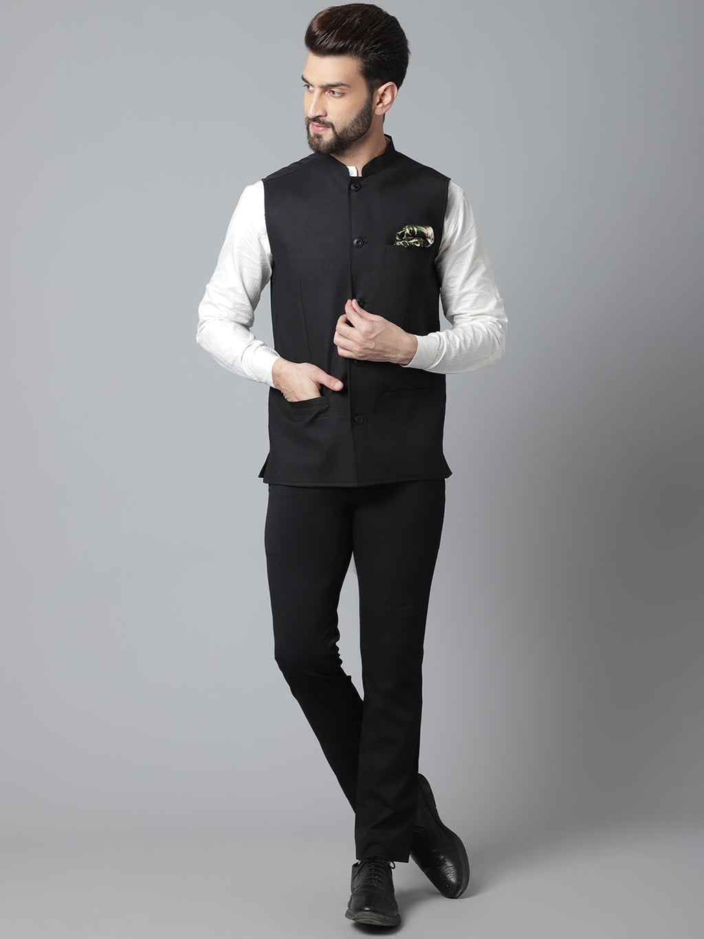 Even Apparels Men's Black Nehru Jacket With Welt Pockets
