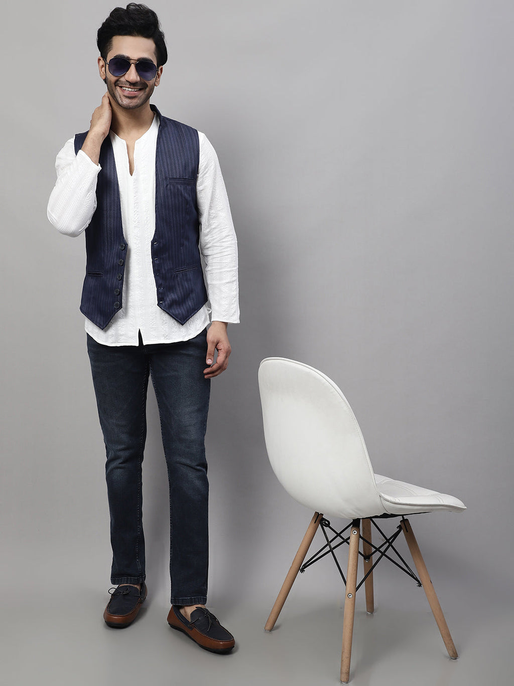 Even Apparels Men's Blue Nehru Jacket With Welt Pockets