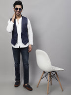 Even Apparels Men's Blue Nehru Jacket With Welt Pockets
