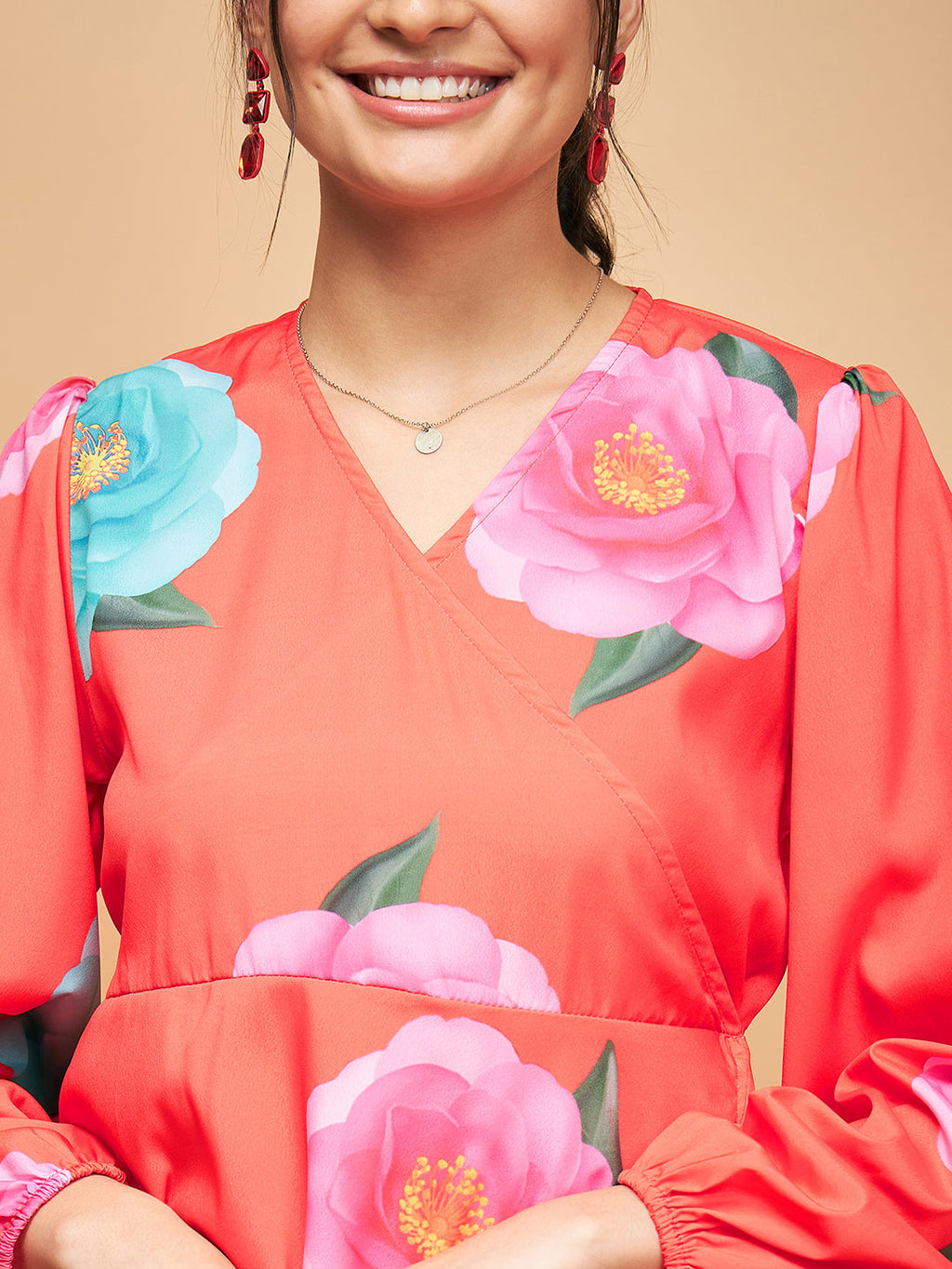 InWeave Women's Dark Orange Pink Blue Flower Belted Dress - Distacart