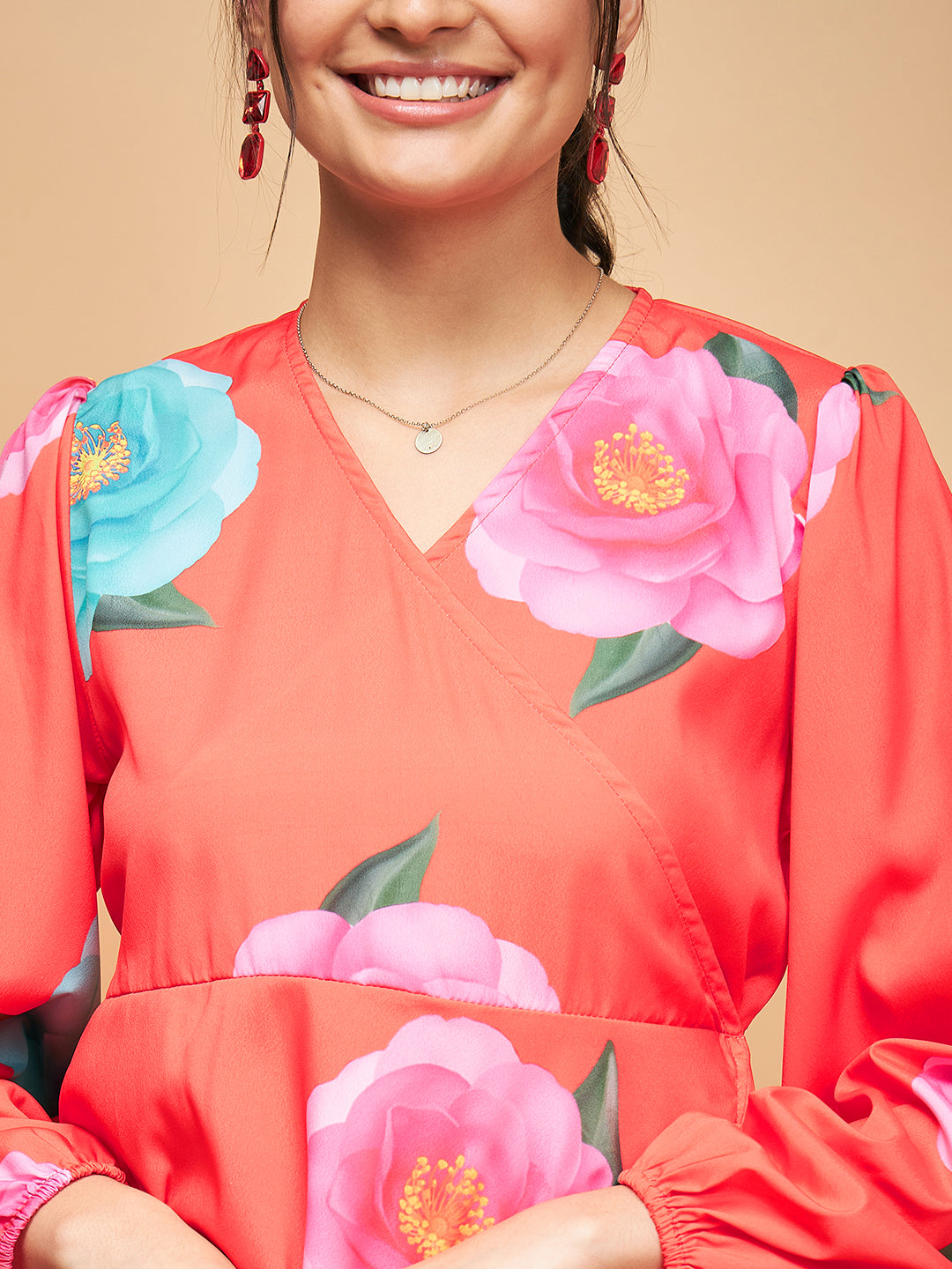InWeave Women's Dark Orange Pink Blue Flower Belted Dress - Distacart