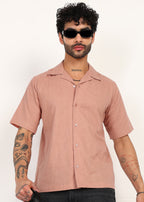 Fabmade Men’S Peach Linen Short-Sleeve Shirt