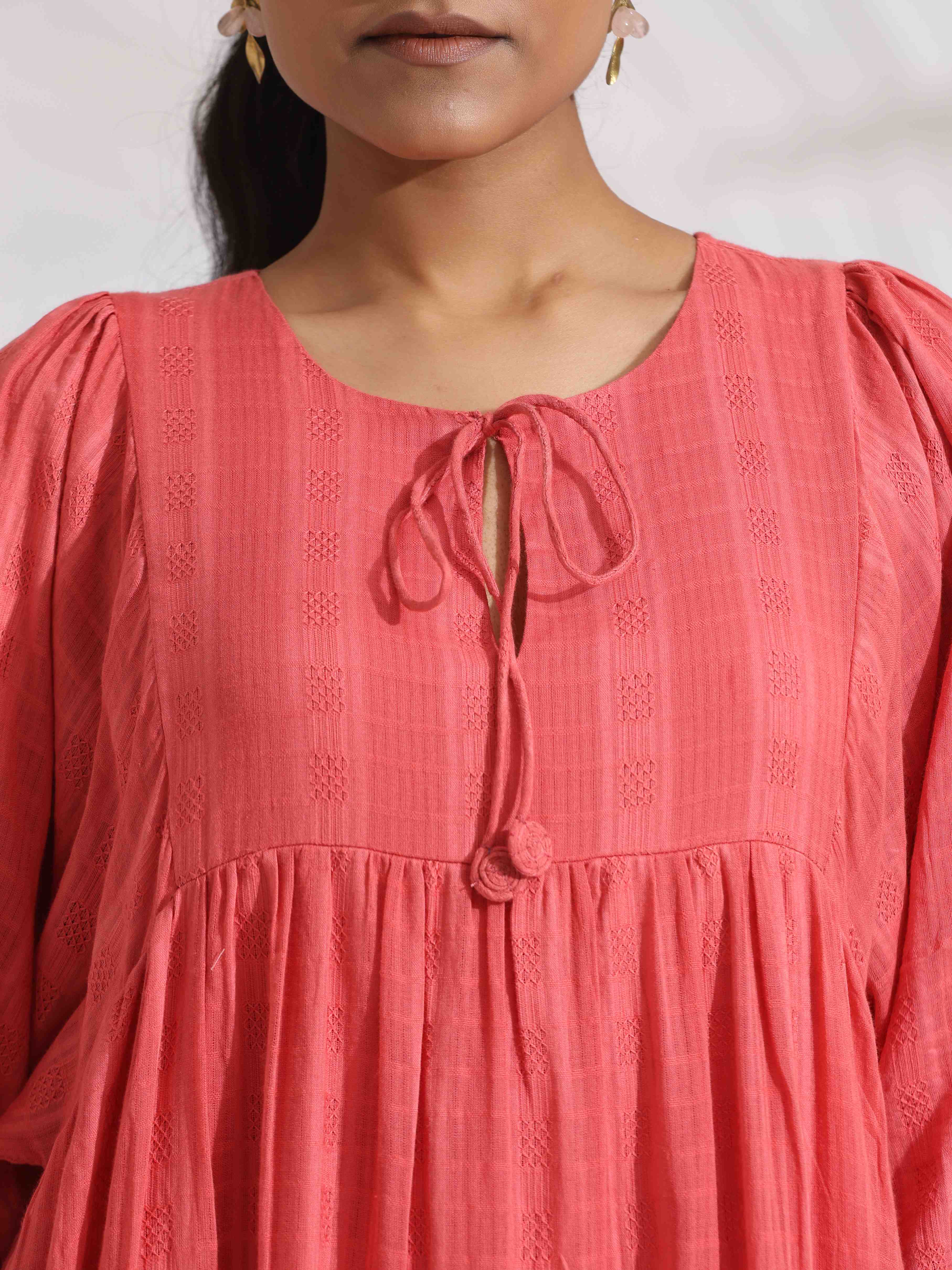 trueBrowns Pink Cotton Tier Dress - Distacart