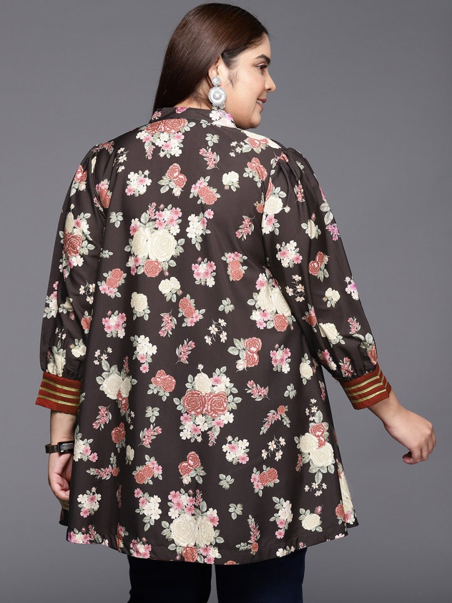 Ahalyaa Mandarin Collar Crepe Floral Printed Tunic