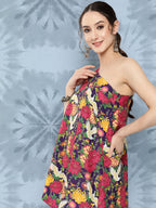 InWeave Women's Navy Bird Japanese Art Oneshoulder Top