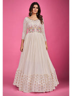 Myra White Pure Georgette Embroidered Gown - Distacart