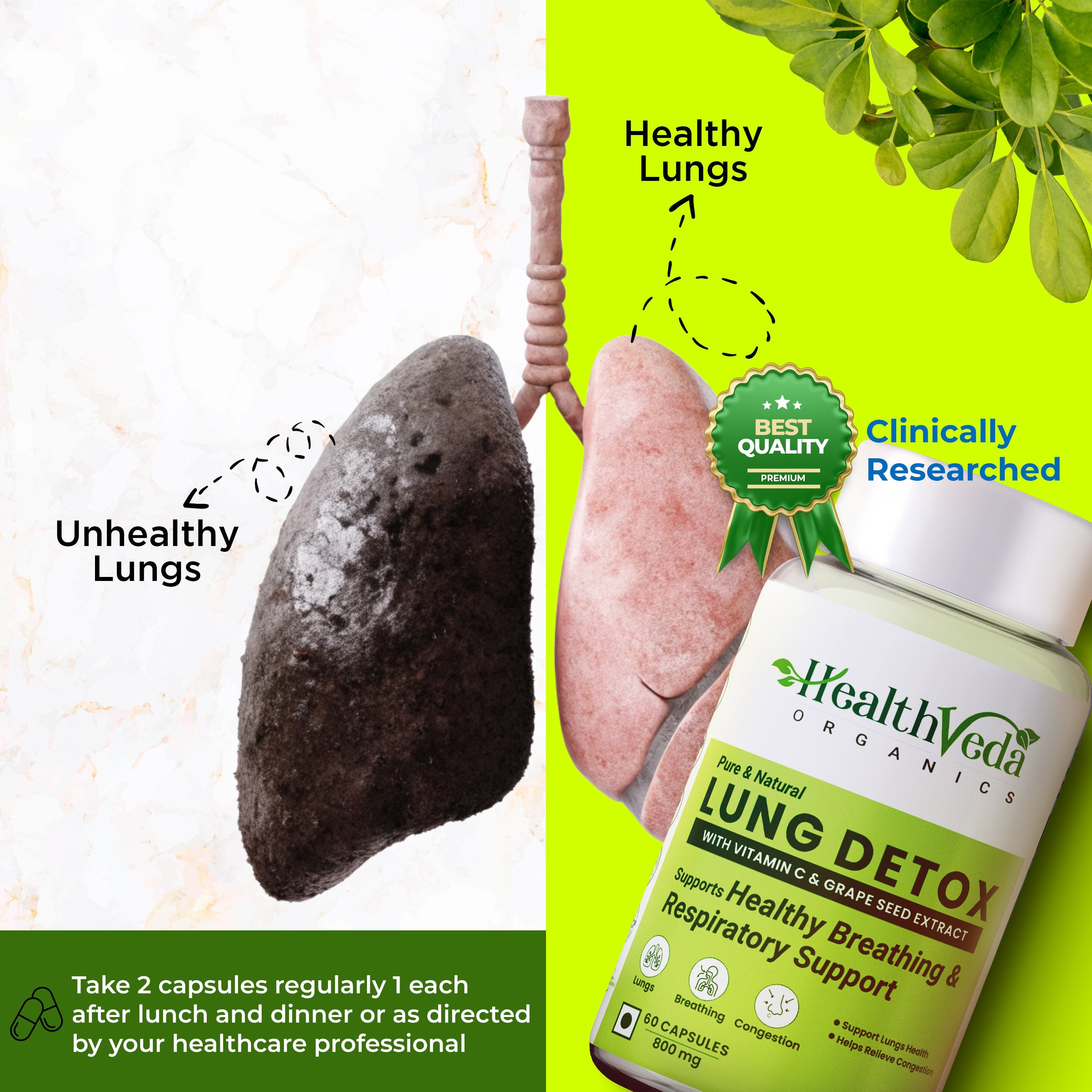 Health Veda Organics Lung Detox Veg Capsules - Distacart