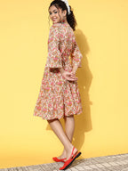 InWeave Women's Pink Boota Print Belted Dress - Distacart