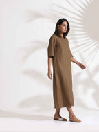 trueBrowns Brown Slub Dress - Distacart