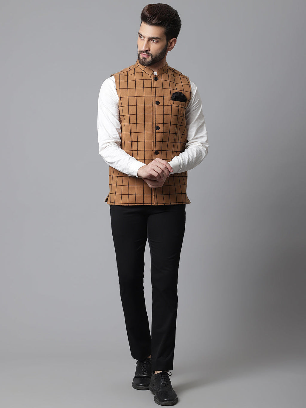 Even Apparels Men's Beige Nehru Jacket With Welt Pockets