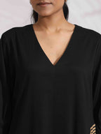 trueBrowns Black Cotton Embroidered Dress - Distacart