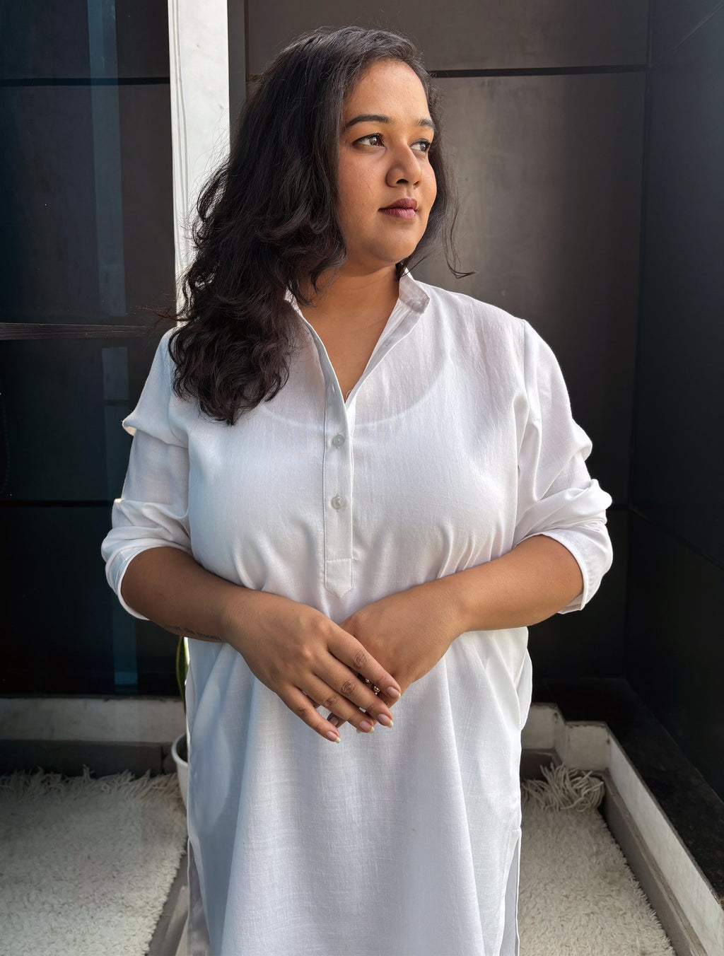 trueBrowns White Slub Kurta - Distacart