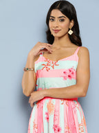 Ahalyaa Striped Floral Print Crepe Maxi Ethnic Dress - Distacart