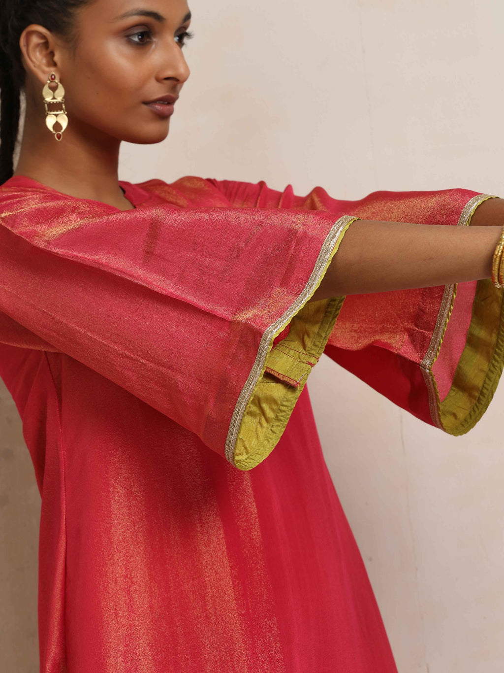trueBrowns Hot Pink Tissue Flared Kurta Set - Distacart