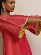 trueBrowns Hot Pink Tissue Flared Kurta Set - Distacart