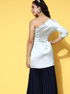 InWeave One Shoulder Satin Top In Silver Colour