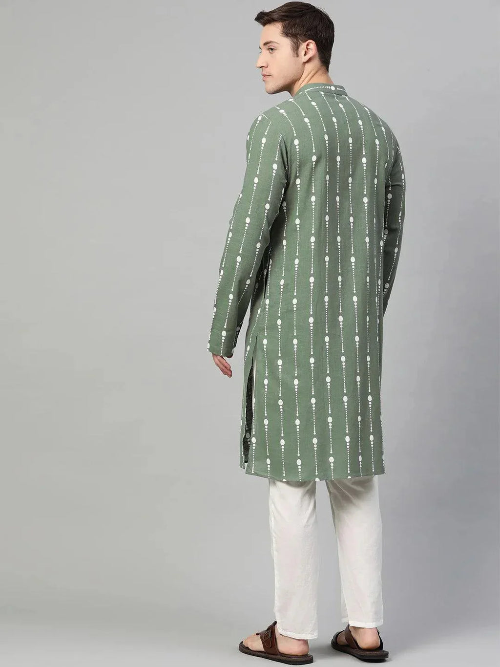 Fabmade Green And White Printed Straight Kurta