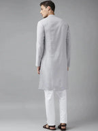 Fabmade Men Grey Cotton Linen Kurta