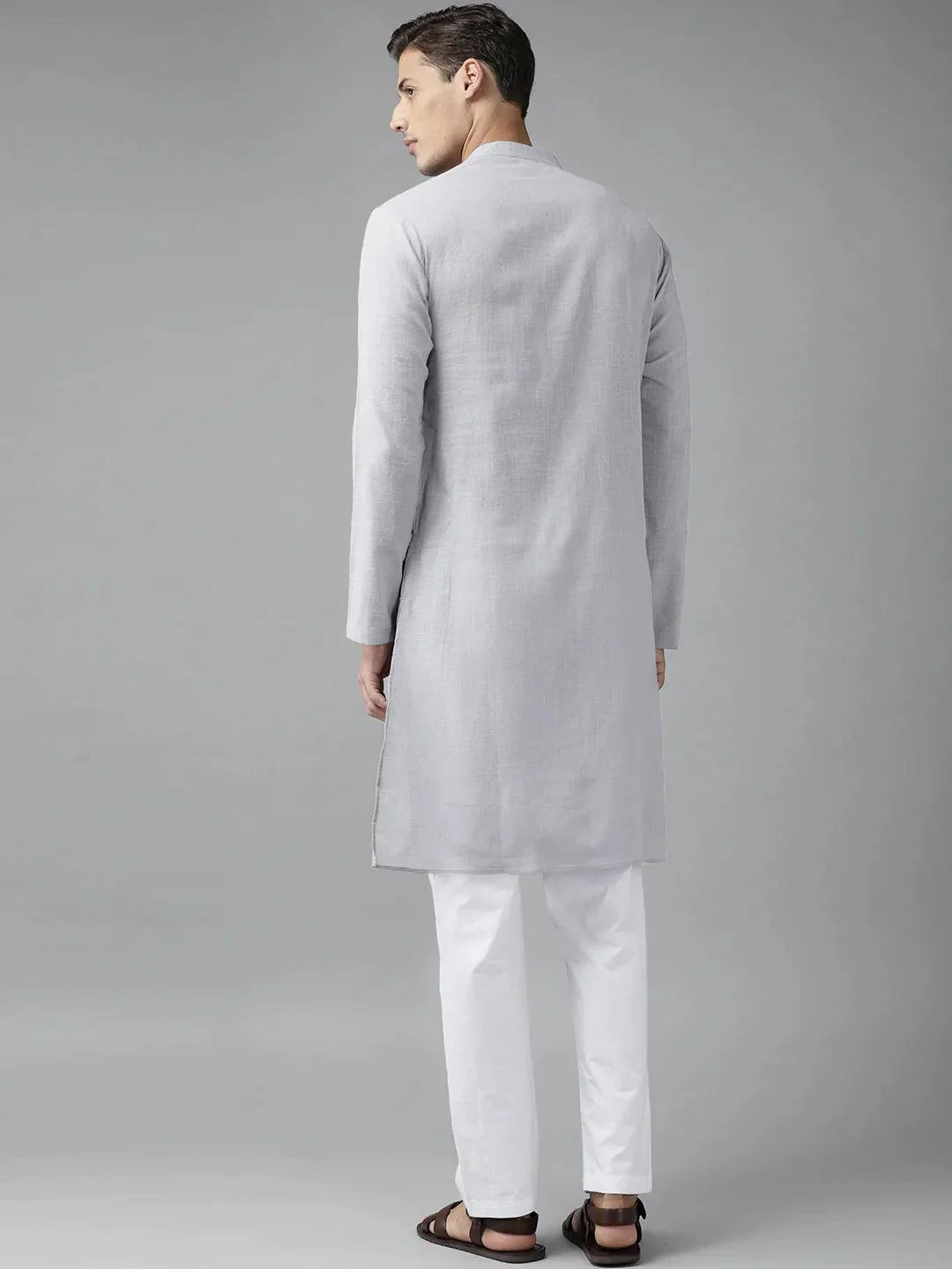 Fabmade Men Grey Cotton Linen Kurta