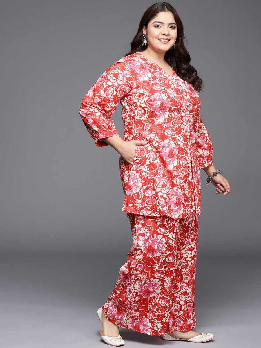 Ahalyaa Women Plus Size Printed Cotton Tunic with Palazzos - Distacart
