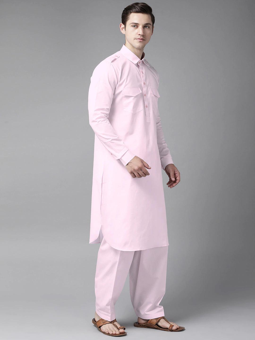 Fabmade Men Pink Pathani Kurta