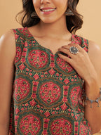 InWeave Green Red Mughal Kalamkari Top - Distacart