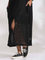 trueBrowns Black Cotton Schiffli Slit Dress - Distacart